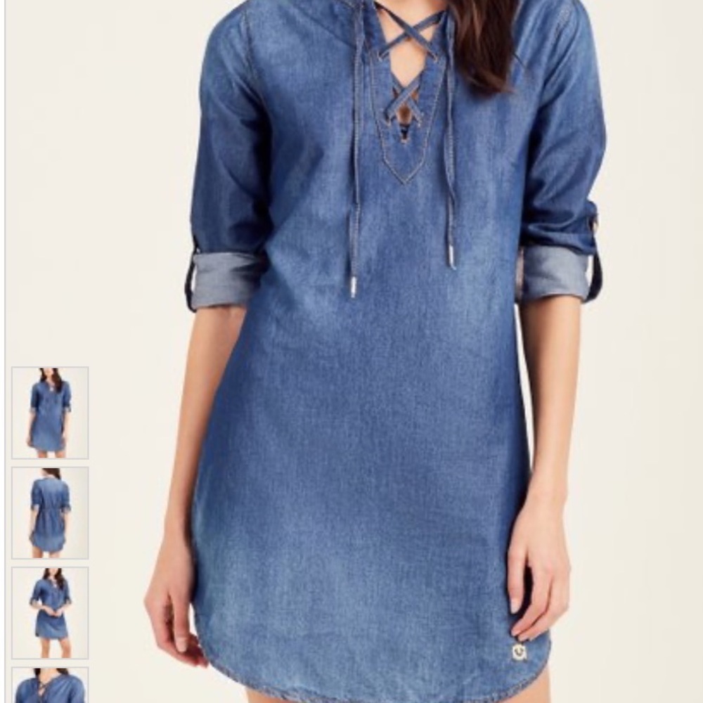 True Religion Restless Heart Fossil Silk Lace Up dress